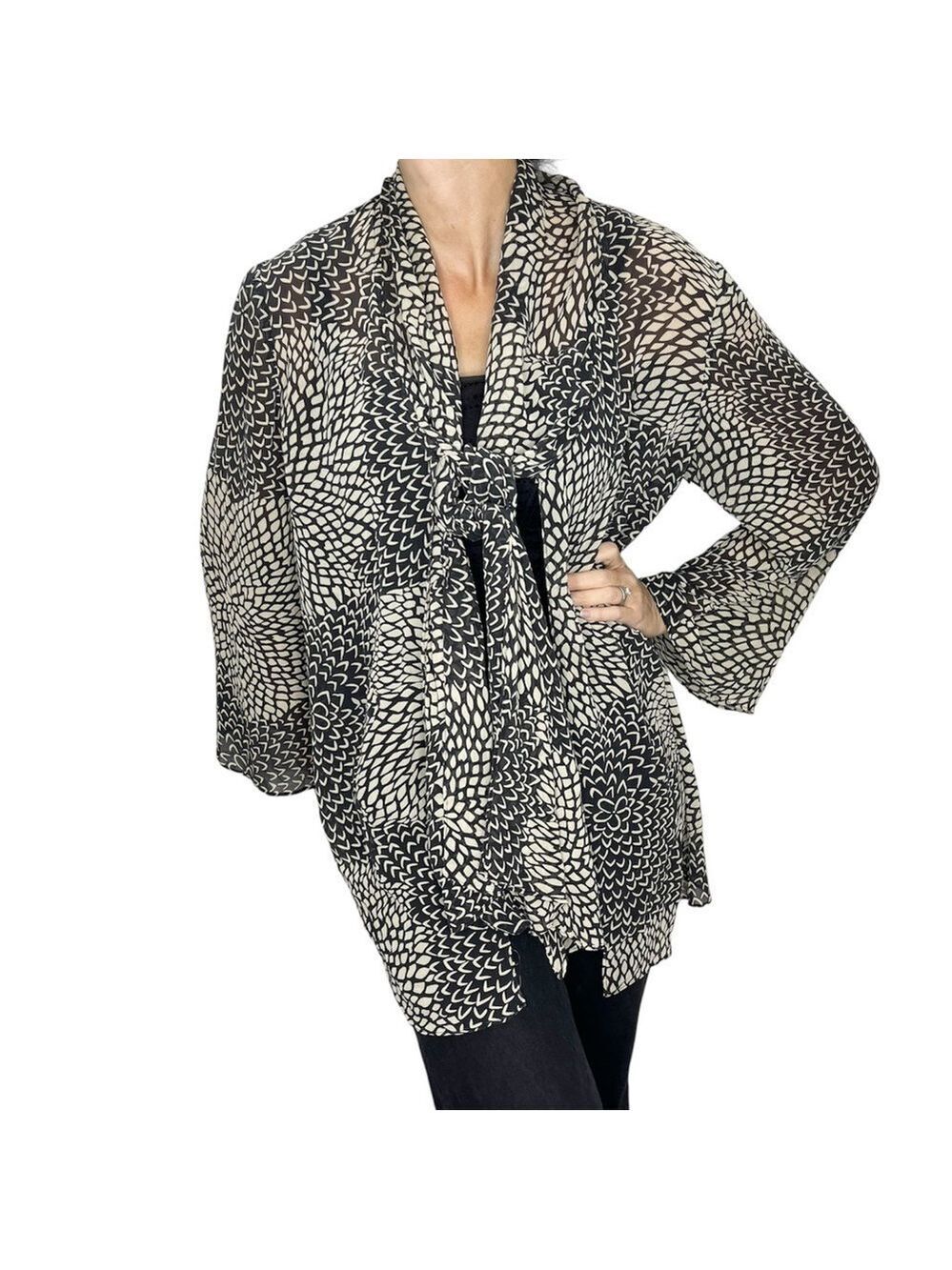 Windsmoor black beige print chiffon tie neck kimono jacket